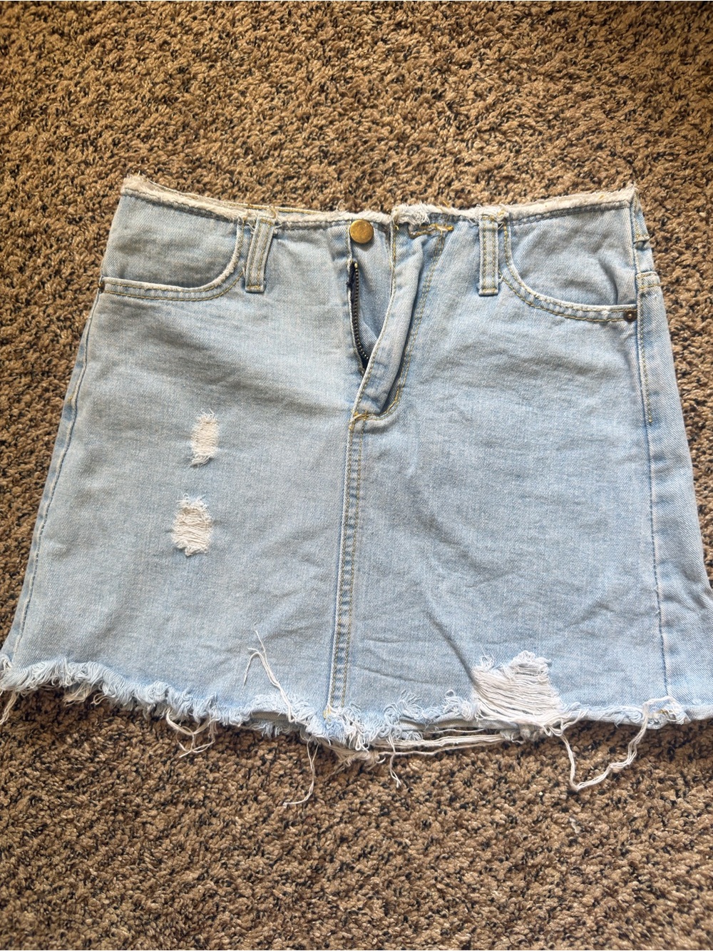Light Blue Distressed Denim Mini Skirt